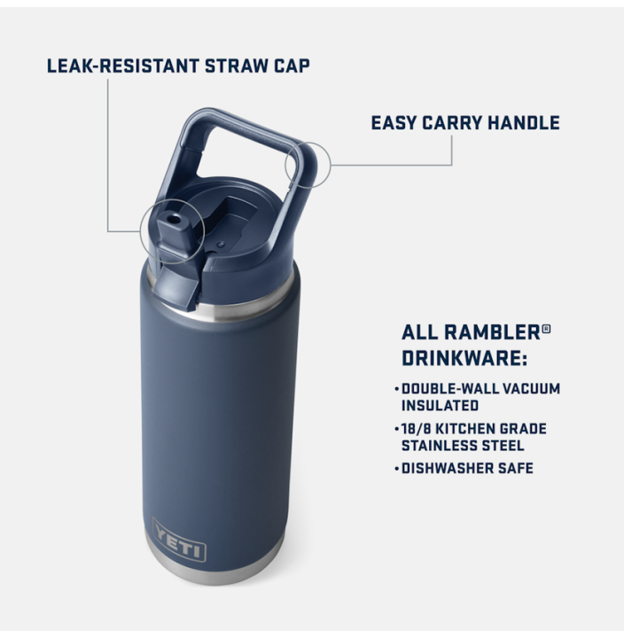 RAMBLER 26OZ COLOUR STRAW BOTTLE.